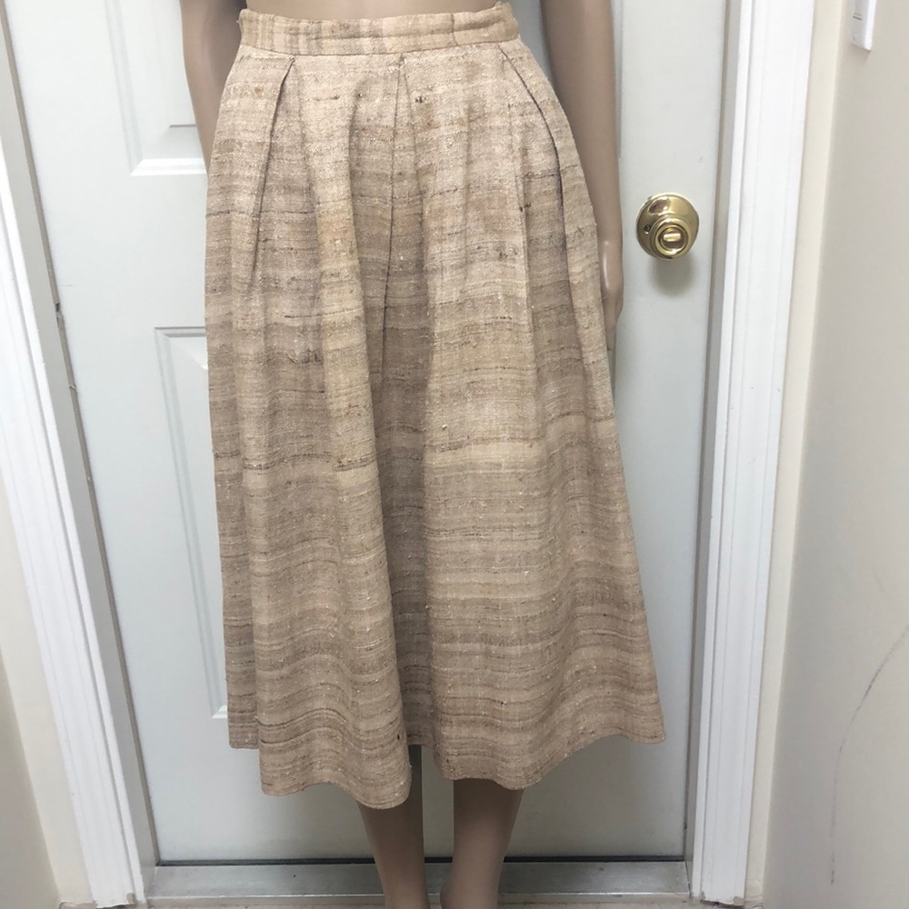 VTG Joeseph Picone Designer Collection Silk Pleated Midi Skirt Preppy Neutral